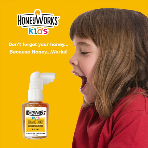 Xịt keo ong hữu cơ giảm đau họng Honey Works (1 tuổi+)