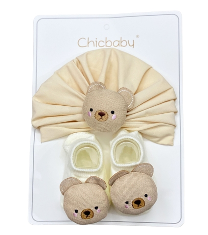 Set mũ turban kèm tất thú Chicbaby