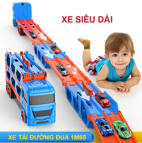 Ô tô đồ chơi xe tải 3 tầng mô hình đường đua xe 1m65