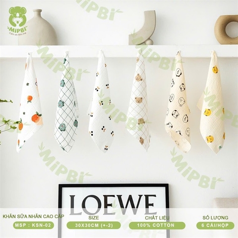 Khăn sữa nhăn cao cấp 2 lớp Mipbi (Set 6c)