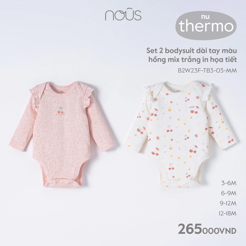 Set 2 bodysuit dài tay hồng trắng