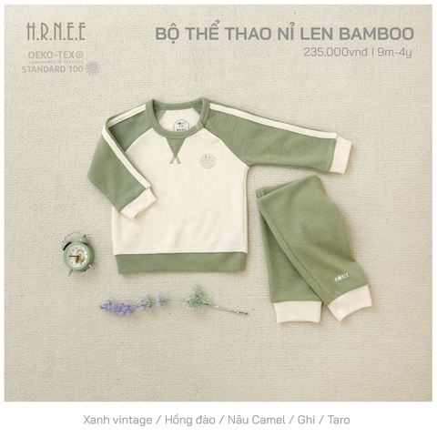 Bộ thể thao nỉ len Bamboo Xanh HRNEE