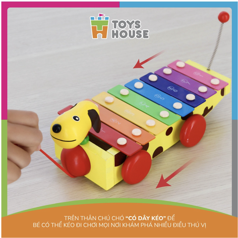 Đồ chơi đàn gỗ kết hợp xe kéo hình cún Toyshouse 1152