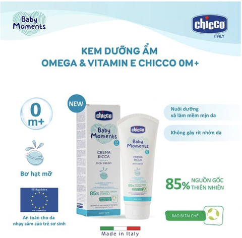 Kem dưỡng ẩm Omega và Vitamin E Chicco 100ml (0 tháng+)