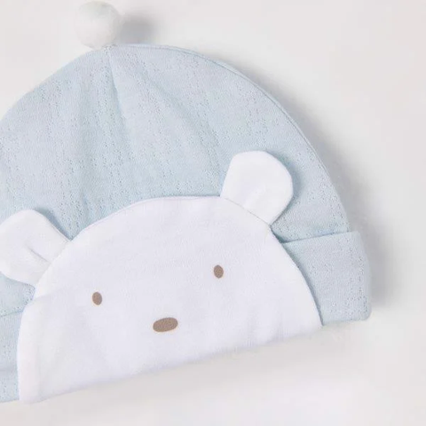 Bộ dài cài lệch xanh phối trắng mix mũ Newborn Nous