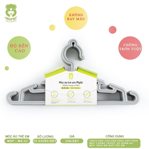 Bộ 10 chiếc móc quần áo trẻ em MIPBI