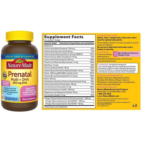Vitamin cho mẹ bầu và sau sinh Nature Made Prenatal 150 viên