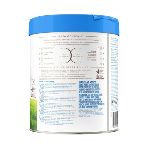 Sữa hữu cơ BELLAMY'S ORGANIC A2 số 1 800g (0 - 6 tháng)