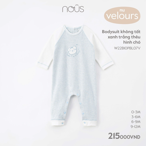 Bodysuit không tất xanh trắng thêu hình chó Nous