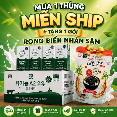 Thùng 24 hộp sữa tươi A2 Jeju Organic 140ml