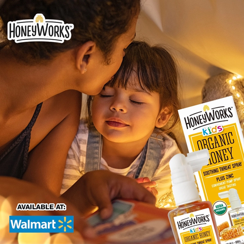 Xịt keo ong hữu cơ giảm đau họng Honey Works (1 tuổi+)