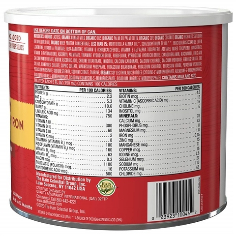 Sữa hữu cơ Earth’s Best Organic Dairy của Mỹ cho trẻ từ 0 đến 12 tháng hộp 595g