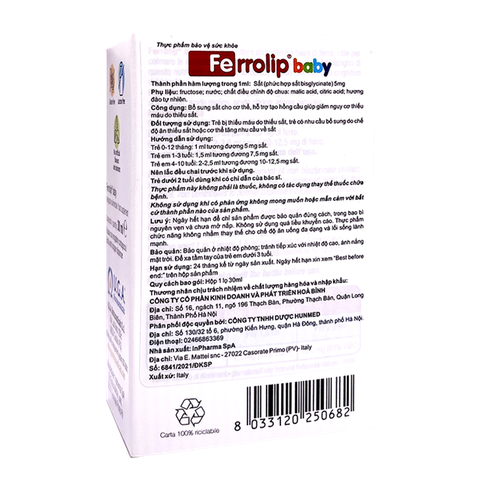 Siro bổ sung sắt Ferrolip baby 30ml (0 tháng+)