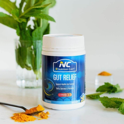 Tinh bột nghệ Nutrition Care Gut Relief giúp chống đầy hơi, khó tiêu cho dạ dày.