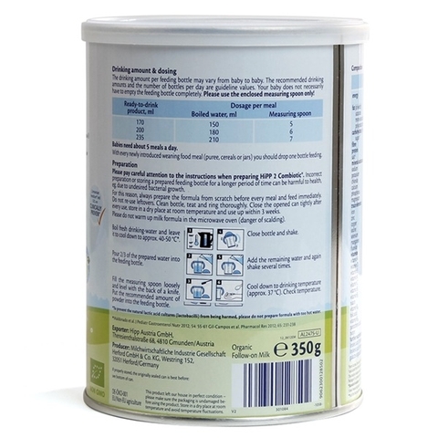 Sữa HiPP Organic Combiotic số 2 350g (6-12 tháng tuổi)