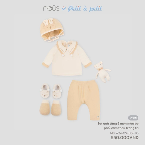 Set quà tặng 5 món màu be phối cam thêu trang trí NB Nous