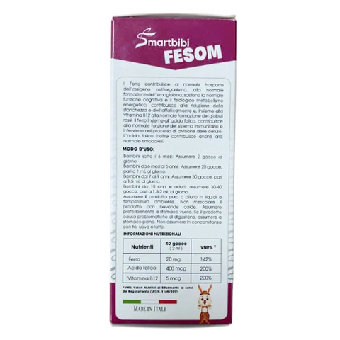 Siro bổ sung sắt trẻ em Smartbibi Fesom 30ml (0 tháng+)