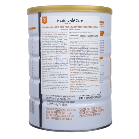 Sữa Healthy Care số 3 (Úc) Toddler 900g dành cho trẻ 1 - 3 tuổi