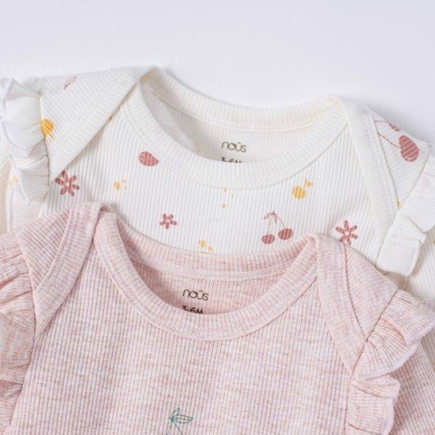 Set 2 bodysuit dài tay hồng trắng