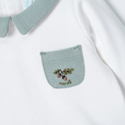 Bộ dài áo trắng thêu túi phối quần xanh Nous