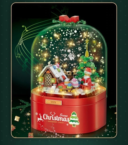 Bộ ghép hình hộp quà Noel phun tuyết kèm nhạc