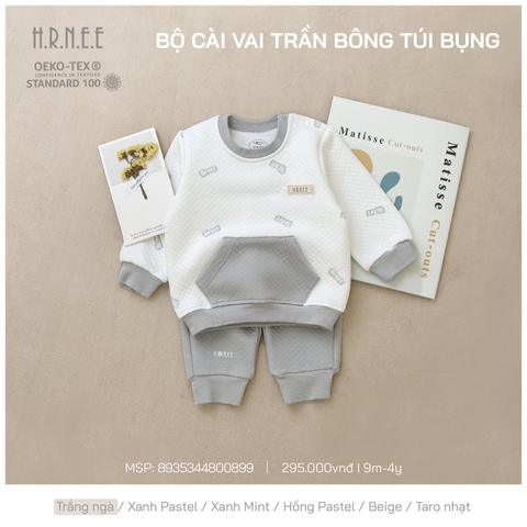 Bộ cài vai chần bông túi bụng HRNEE