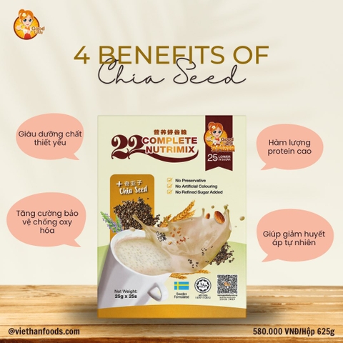 🎉 RA MẮT NGŨ CỐC 22 NUTRIMIX – CHIA SEED  phiên bản hộp giấy 625g (25 gói)