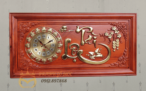 Tranh đồng hồ gỗ hương chữ Tài Lộc 81x41cm - TGM1005-1