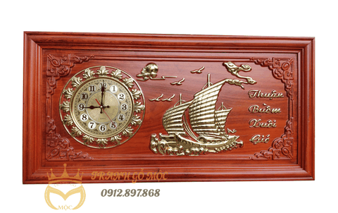 Tranh đồng hồ gỗ hương Thuận Buồm Xuôi Gió 81x41cm - TGM1008-1