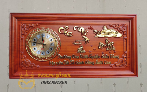 Tranh đồng hồ gỗ hương Cha Mẹ 81x41cm - TGM1007-1