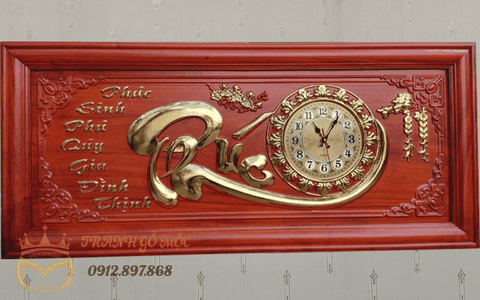Tranh Đồng Hồ Gỗ Hương Thếp Vàng Chữ Phúc 108cm x 48cm - TGM2001-1