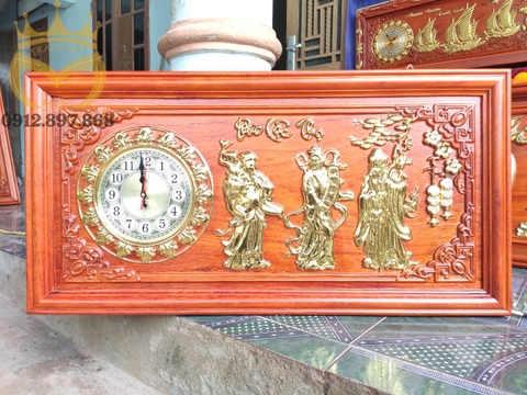 Tranh đồng hồ gỗ hương Phúc Lộc Thọ 81x41cm - TGM1011