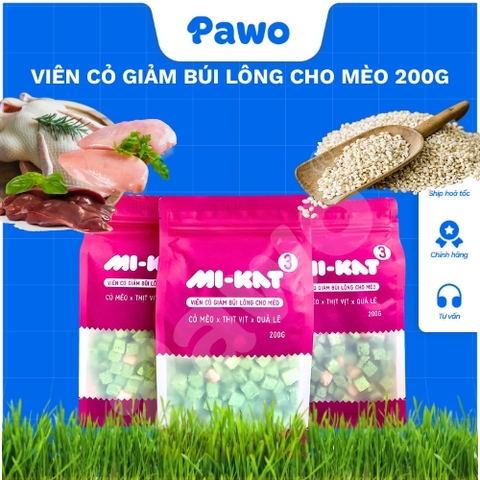 VIÊN CỎ GIẢM BÚI LÔNG CHO MÈO MI-KAT 200G PAWO