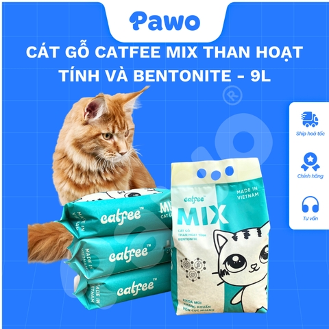 Cát Gỗ Catfee Mix than hoạt tính và Bentonite cho mèo 9L PAWO