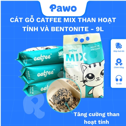 Cát Gỗ Catfee Mix than hoạt tính và Bentonite cho mèo 9L PAWO