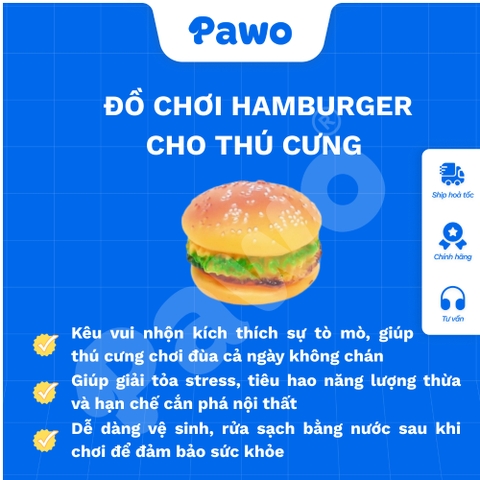 Đồ chơi nhựa tiếng kêu hình Hamburger, củ lạc cho thú cưng - PAWO