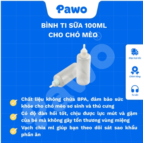 Bình ti sữa cho chó mèo 100ml - PAWO