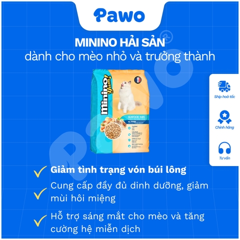 Thức ăn cho mèo mọi lứa tuổi Minino Hải Sản, Cá Hồi  - Gói siêu tiết kiệm PAWO