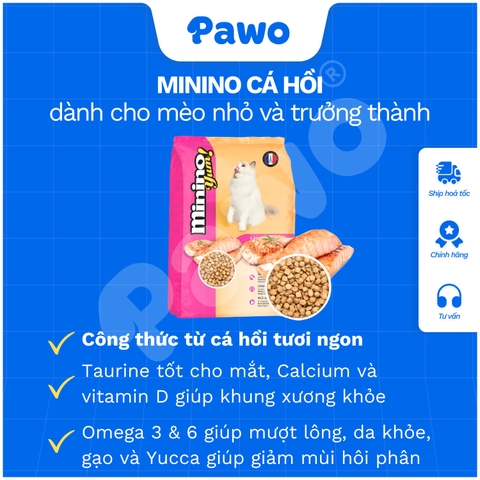 Thức ăn cho mèo mọi lứa tuổi Minino Hải Sản, Cá Hồi  - Gói siêu tiết kiệm PAWO