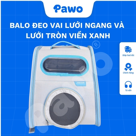 Balo đeo vai lưới ngang và lưới tròn viền xanh dương thoáng mát cho thú cưng - PAWO