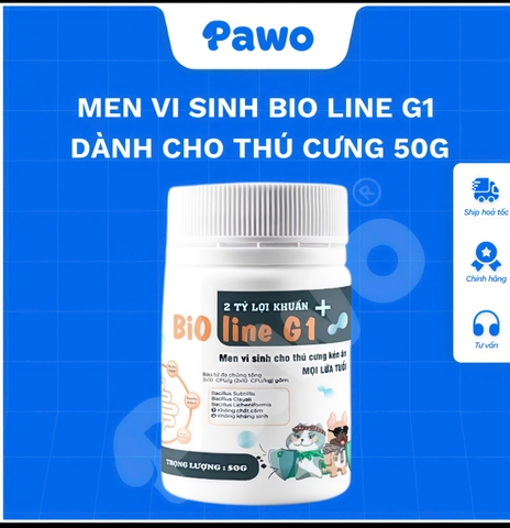 Men vi sinh giảm táo bón, cải thiện sức khoẻ đường ruột BIOLINE cho chó mèo - Hũ 50gr | PAWO