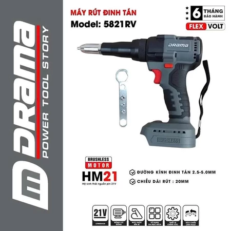 Máy Rút Đinh Pin DRM-5821 21V 2 Pin 10 Cell Không Chổi Than