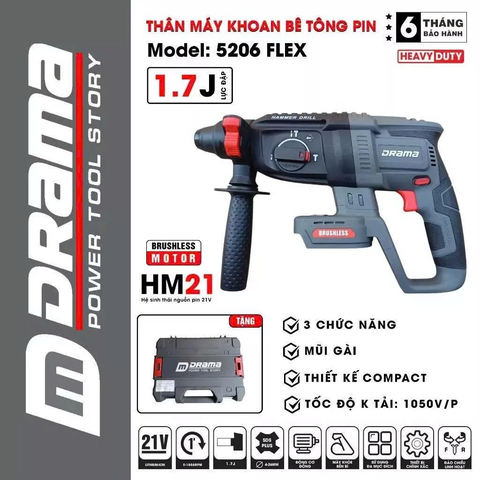 Thân Máy Khoan Bê Tông DRM-T5026 21V Có Búa Không Chổi Than