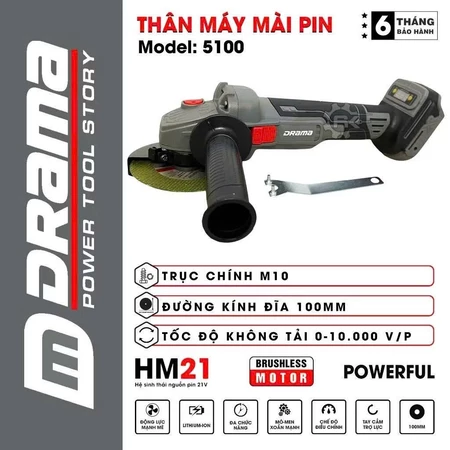Máy Mài Pin DRM-5100 & DRM-5100A 21V 900W Không Chổi Than 100mm