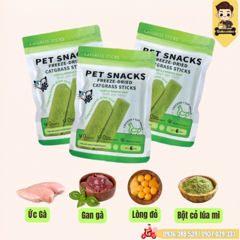 Thanh gà mix cỏ lúa mạch - giúp mèo tăng chất xơ