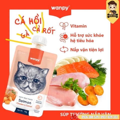 Súp thưởng nắp vặn cho mèo Wanpy có Rau củ  (Chính hãng) - gói 90gr