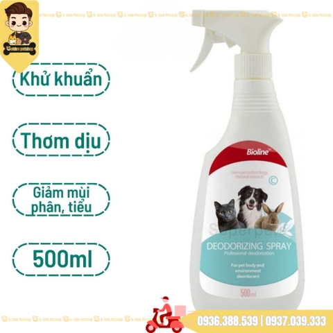 Xịt khử mùi diệt khuẩn cho chó mèo Bioline - Chai 500ml