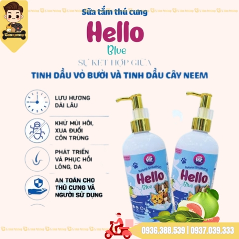 Sữa tắm chó mèo Hello - Dành cho da nhạy cảm - Chai 280g
