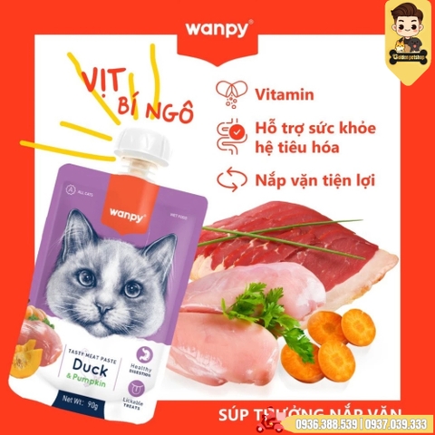Súp thưởng nắp vặn cho mèo Wanpy có Rau củ  (Chính hãng) - gói 90gr