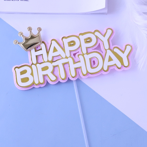 Topper HPBD Vương miện - Hồng
